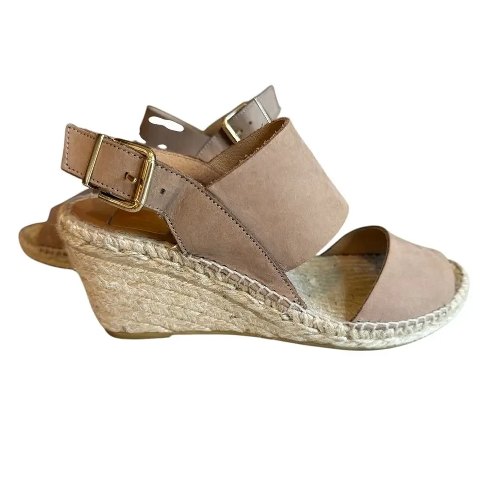 Kanna Espadrille Low Platform Wedge Sandals Tan Suede 7.5
